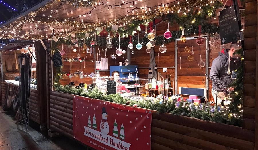 Personalised bauble stall at Portsmouth Christmas market