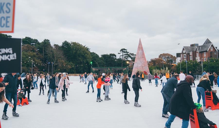 People skating on the Bournemouth Ice Skating Rink at Christmas