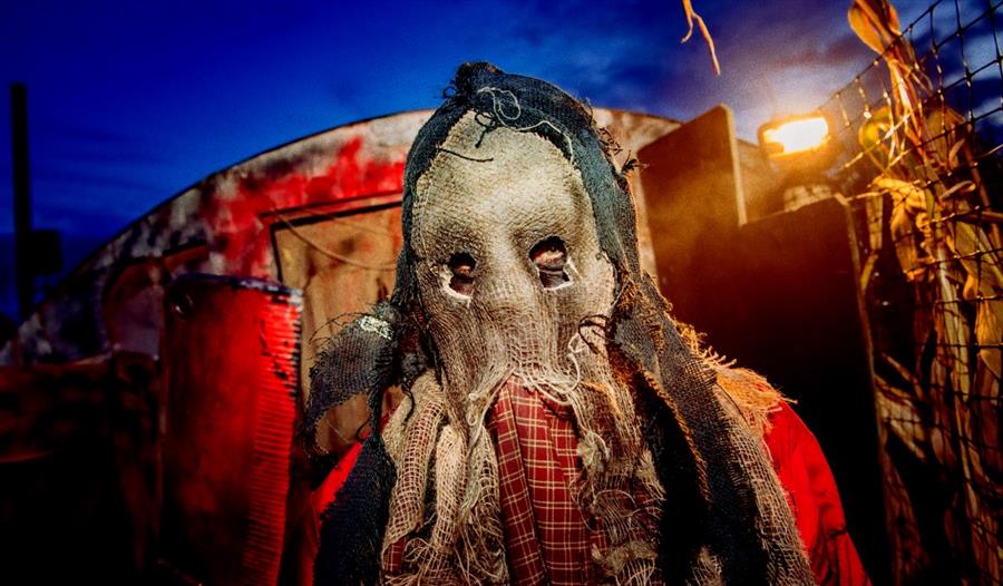 A scary masked character from Screamfest at the National Forest Adventure Farm, Staffordshire