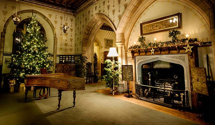 Beautiful old house with fireplace, Christmas tree and piano