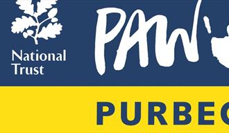 Blue and Yellow Purbeck Art Weeks logos with the National Trust logo beside them.