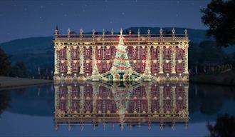 Chatsworth lit up with numbered windows of Advent