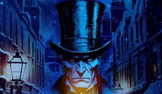 A Christmas Carol poster with Scrooge illustration