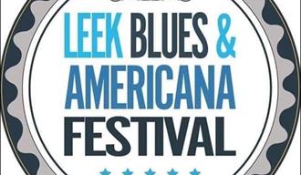 poster stating Leek Blues and Americana festival in black, blue and grey font