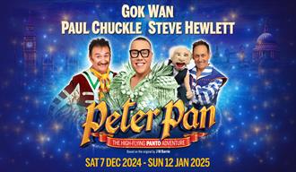 Graphic of the Panto with the floating heads of Gok Wan, Paul Chuckle and Steve Hewlett