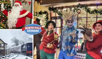 Montage image depicting the North Pole Express Christmas event at Foxfield Railway, Staffordshire.