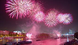 View of fireworks from City Cruises boat.