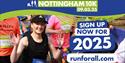 Graphic for the event with a photo of a smiling woman participating in a running event