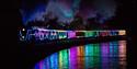 Train of Lights reflecting in the water, Paignton to Dartmouth Steam Railway, Paignton, Devon