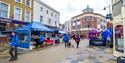 Braintree Market people walking in Braintree town centre with stalls - Image