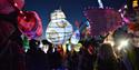 Several shaped lanterns and a Christmas bauble lantern in Bolsover Lantern Parade