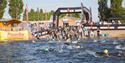 The race starts early in the morning with an open water swim across Chasewater.