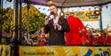 Sam Merrick performing with the Taverners Big Band on the Christchurch Bandstand at Stompin' on the Quomps 2022