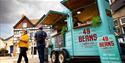 A blue converted horse box coffee shop