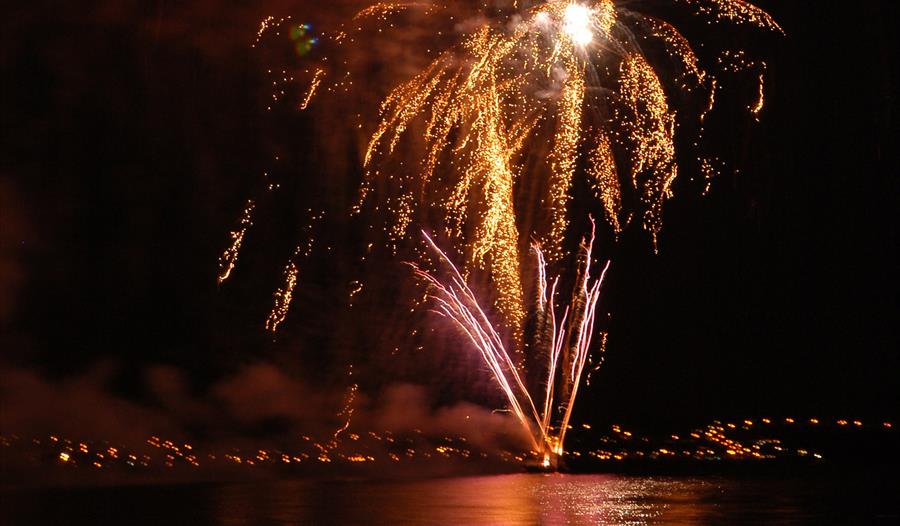 Fireworks over Weymouth Bay in Dorset