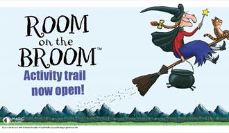 Image of a witch on a broomstick from Julia Donaldson and Axel Scheffler’s 'Room on the Broom'.