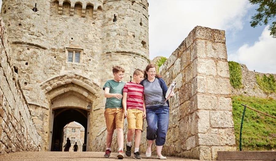 Family walking outside of Carisbrooke Castle, Easter event, family fun, Isle of Wight, what's on
