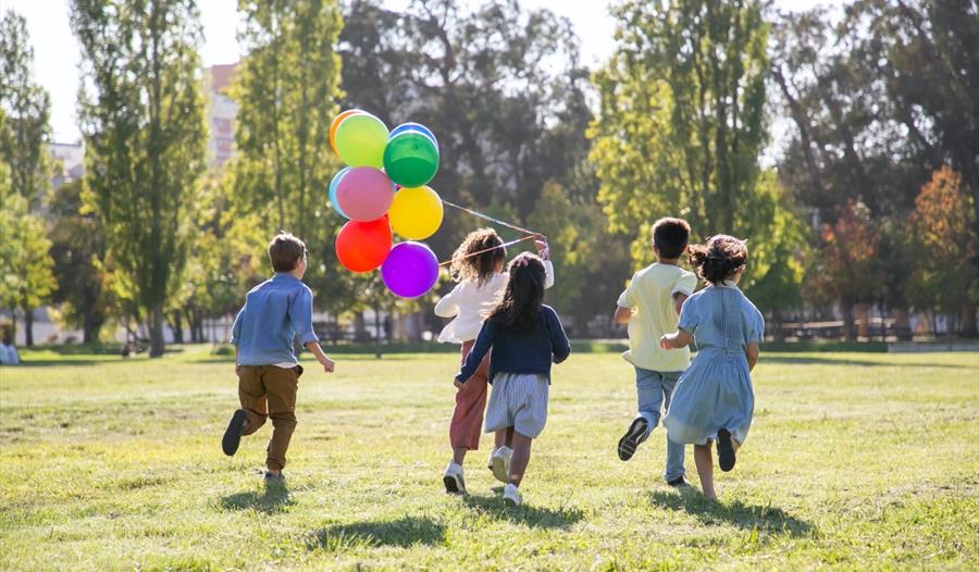 Children Playing With Balloons on Green Grass Field