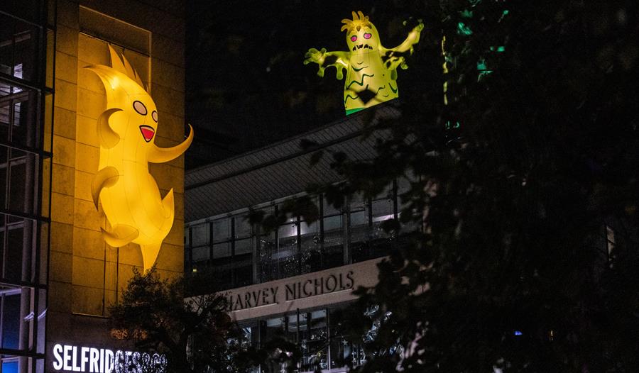 Halloween monsters installed on buildings in Manchester