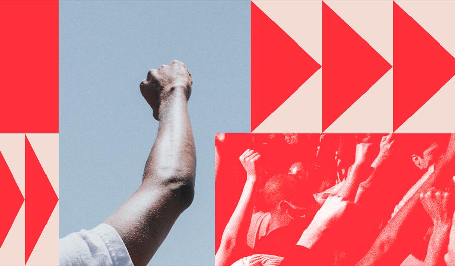 Red poster with raised fist