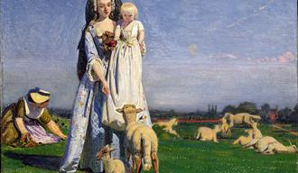 Lady with a Baby feeding lambs