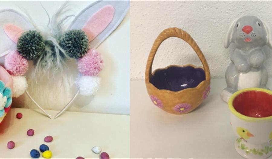 Pom Pom Bunny Headband & Easter Pottery Painting - Children's craft workshop