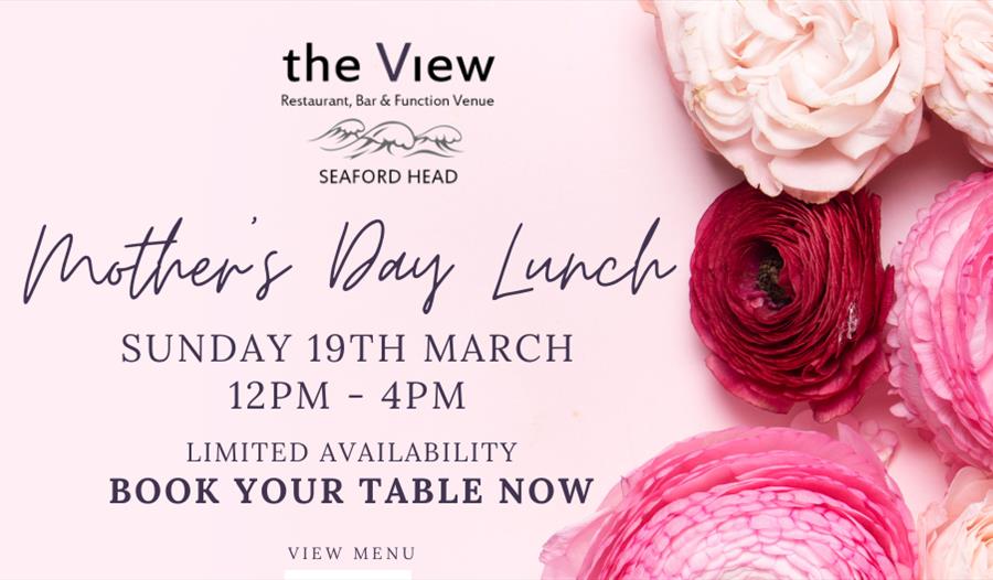 Flowers with details of Mothers Day lunch at the View, Seaford
