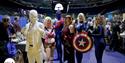 Cosplayers dressed as various characters from pop-culture including Captain America

