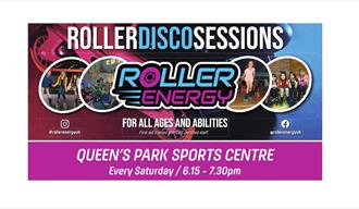 Poster for roller disco at Queen's Park Sports Centre, Chesterfield