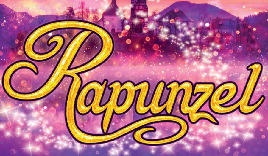 Gold Rapunzel Text on Purple Background