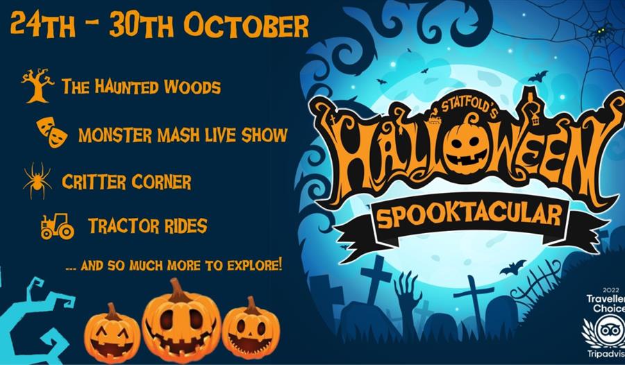 A graphic with all the details of Statfold's Halloween Spooktacular, Staffordshire