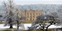 Chatsworth view from the Park across the river in snow