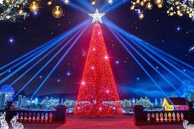 The illuminated Christmas tree is the stunning centrepiece of Christmas at Trentham, Staffordshire