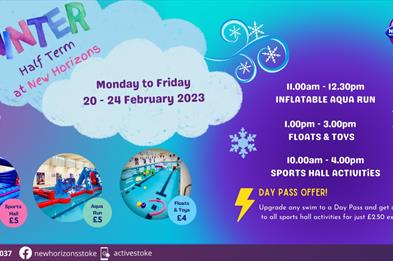 Take on the inflatable aqua run at New Horizons
