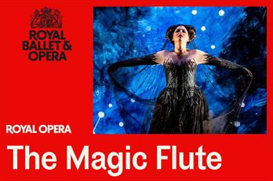 An image with a red coloured background with a photo on the right side of the image. The photo consists of  blue coloured background and a woman who i