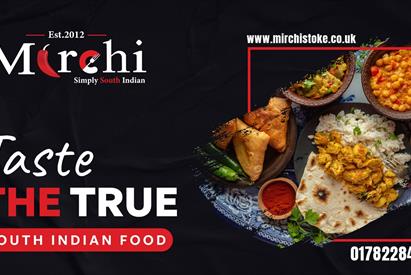 A graphic image with food on the right side of the image.