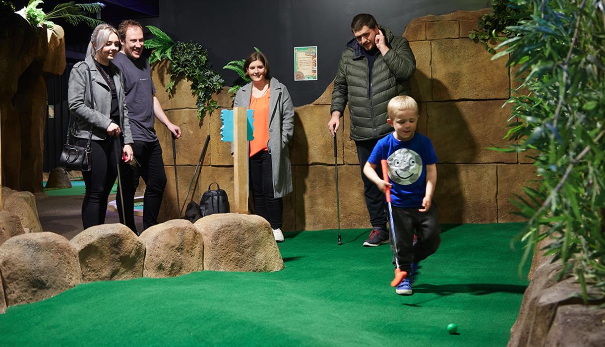 Family fun on the course at Adventure Mini Golf, Staffordshire