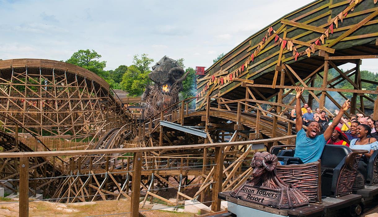 Wicker Man wooden rollercoaster at Alton Towers resort, Staffordshire, England.