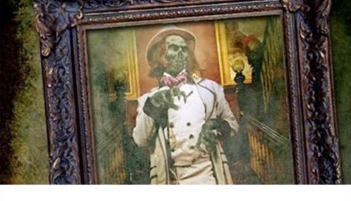 Image of a skeleton painting in an old frame.