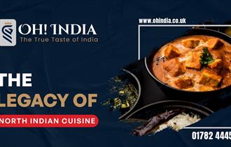 Graphic image of Oh India. Blue background with the name, showing a dish of curry