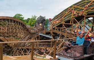 Wicker Man wooden rollercoaster at Alton Towers resort, Staffordshire, England.