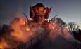 The fearsome Wicker Man ride bursts into flames