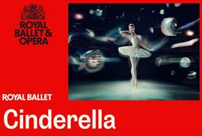 An image with a red background and a photo on the right side of the image which consists of a ballerina on a dark stage with floating clocks swirling