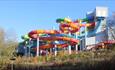 The colourful slides of Tornado Alley at Waterworld, Staffordshire