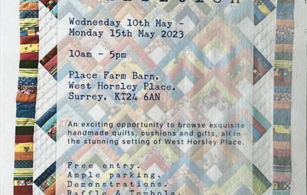 Colourful quilt with information super - imposed