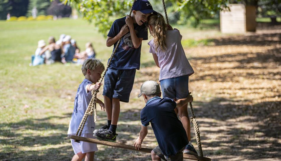 Visitors in the natural play area in August at Polesden Lacey, Surrey.
Copyright National Trust - images Chris Lacey
