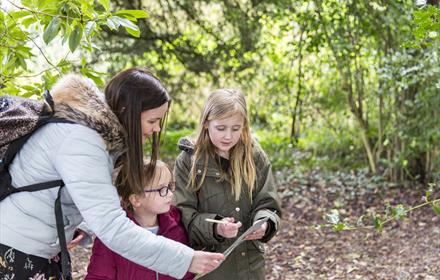 A family enjoying an Easter trail at Hindhead Commons