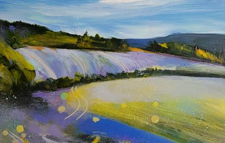 Blue Whispers Flax Fields beneath The Chantries in Shalford - Sarah Cox