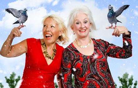 Barb Jungr and Dillie Keane with birds on their fingers.