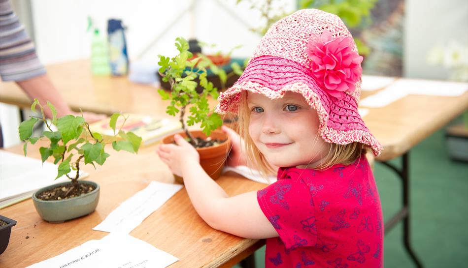 Girl pots up a plant